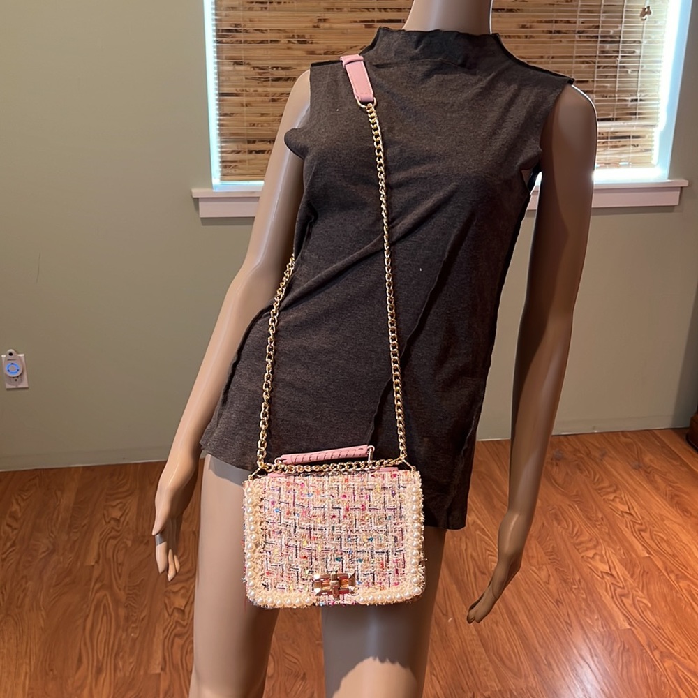 Zcrave Multi-colored Fabric Shoulder Bag Embellished With Pearls
